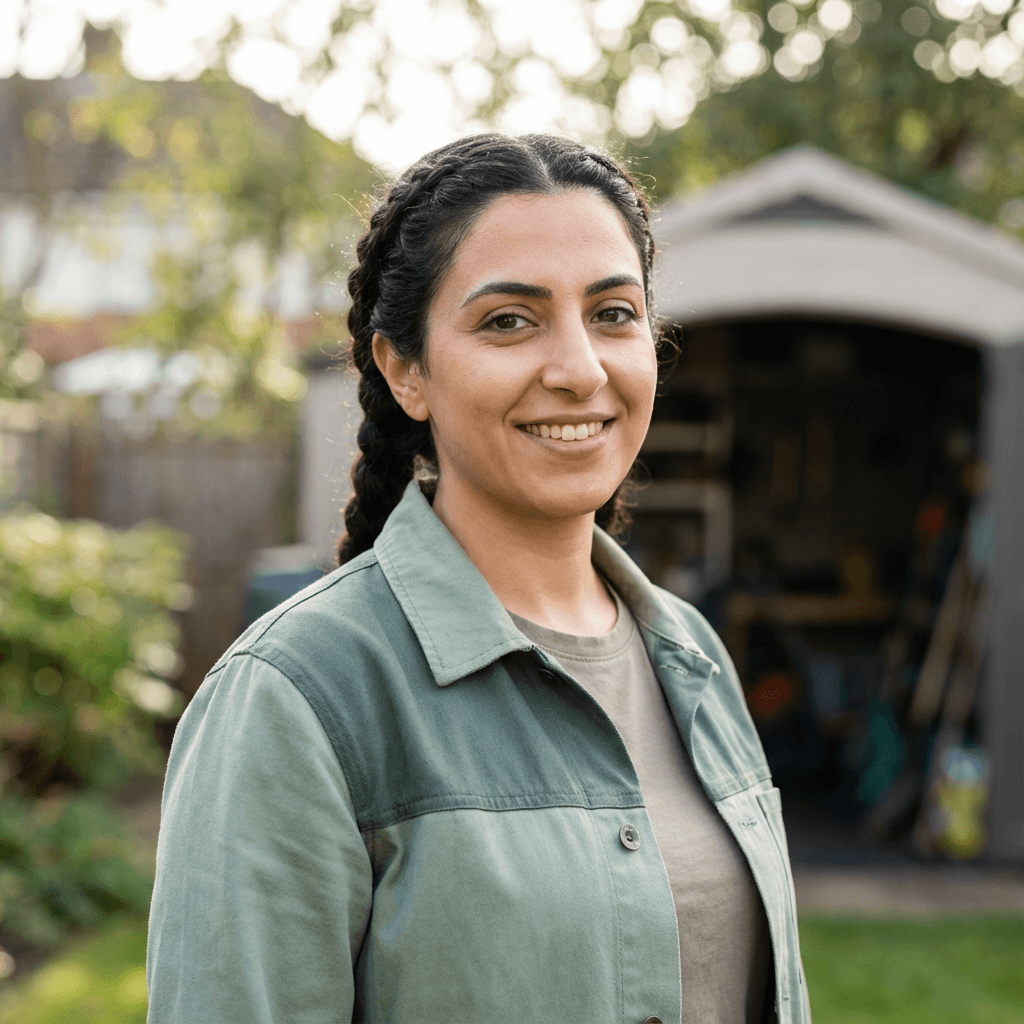 Lisa Garcia, homeowner in front of clean property