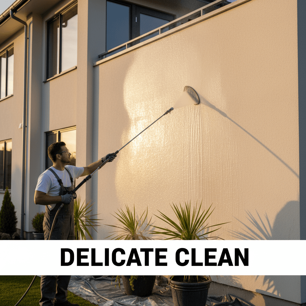 Soft washing application on home exterior