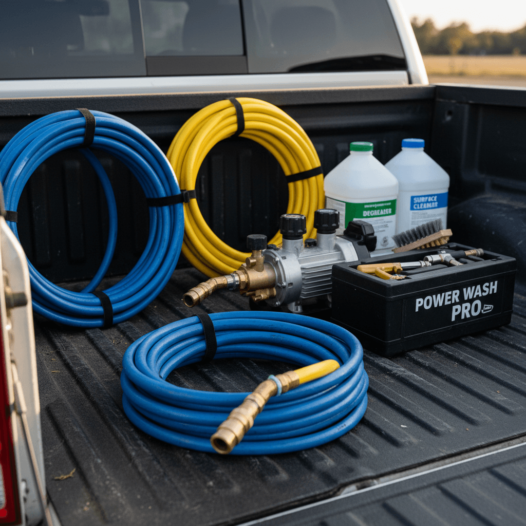 Professional pressure washing equipment ready for service