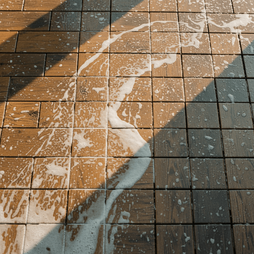 Soft washing wooden deck surface