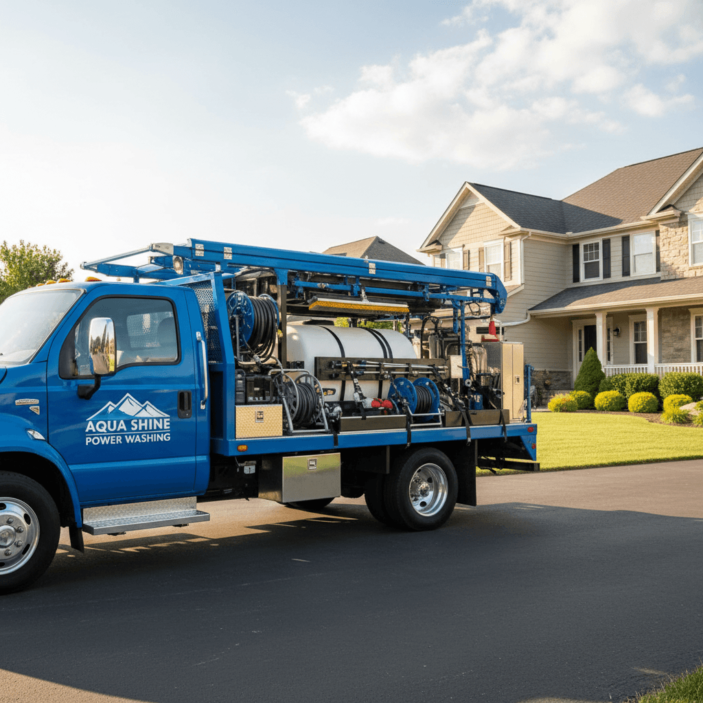 T&B Wash Pros service truck at residential property