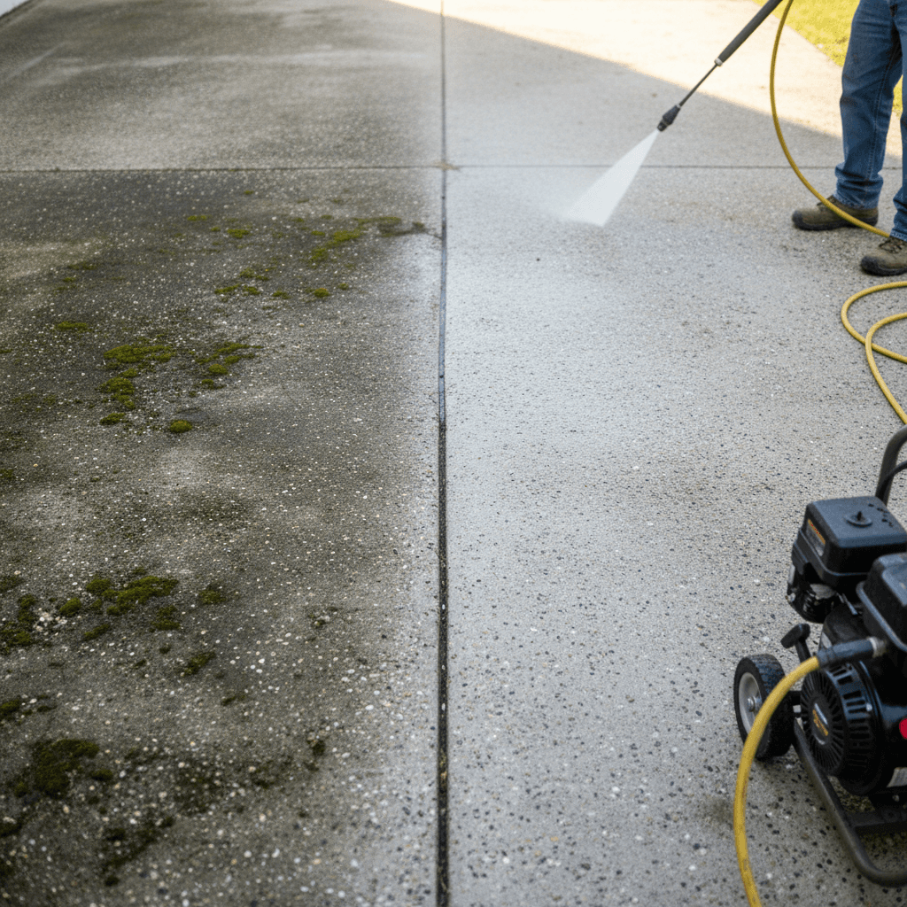 Concrete patio power washing results