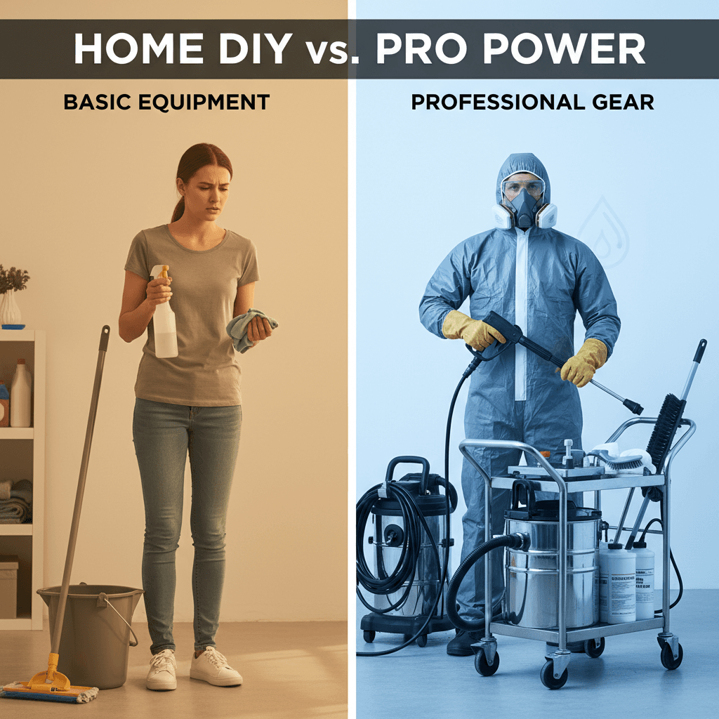 Comparison of basic homeowner cleaning tools versus professional equipment