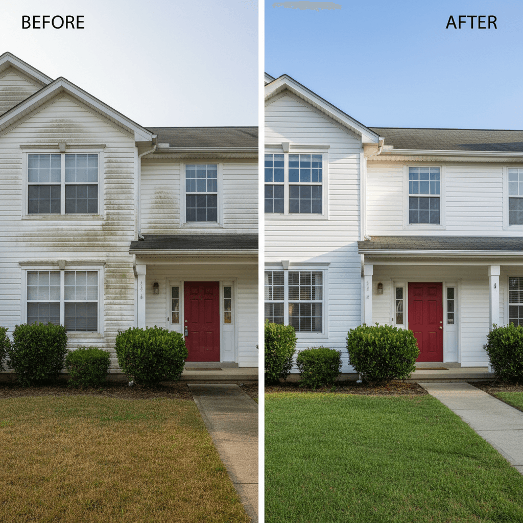 Freshly soft-washed house exterior